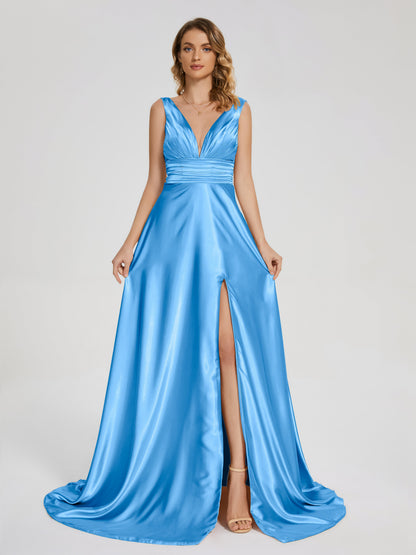 Kali V-neck V-back Soft Satin Bridesmaid Dress with Training