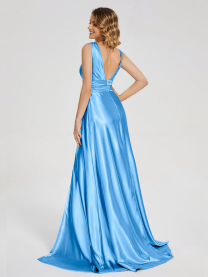 Kali V-neck V-back Soft Satin Bridesmaid Dress with Training