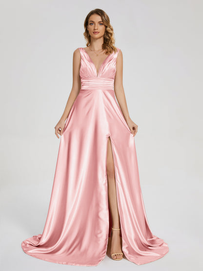 Kali V-neck V-back Soft Satin Bridesmaid Dress with Training