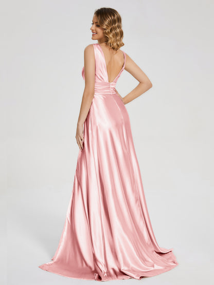 Kali V-neck V-back Soft Satin Bridesmaid Dress with Training