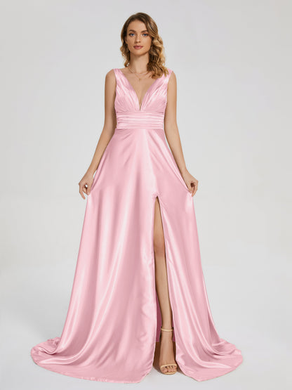 Kali V-neck V-back Soft Satin Bridesmaid Dress with Training