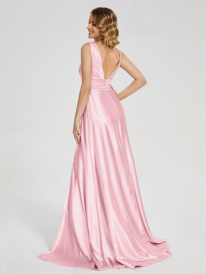 Kali V-neck V-back Soft Satin Bridesmaid Dress with Training
