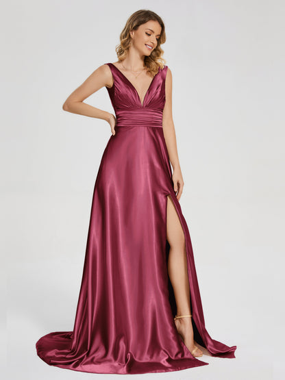 Kali V-neck V-back Soft Satin Bridesmaid Dress with Training