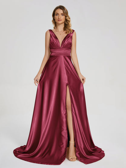 Kali V-neck V-back Soft Satin Bridesmaid Dress with Training