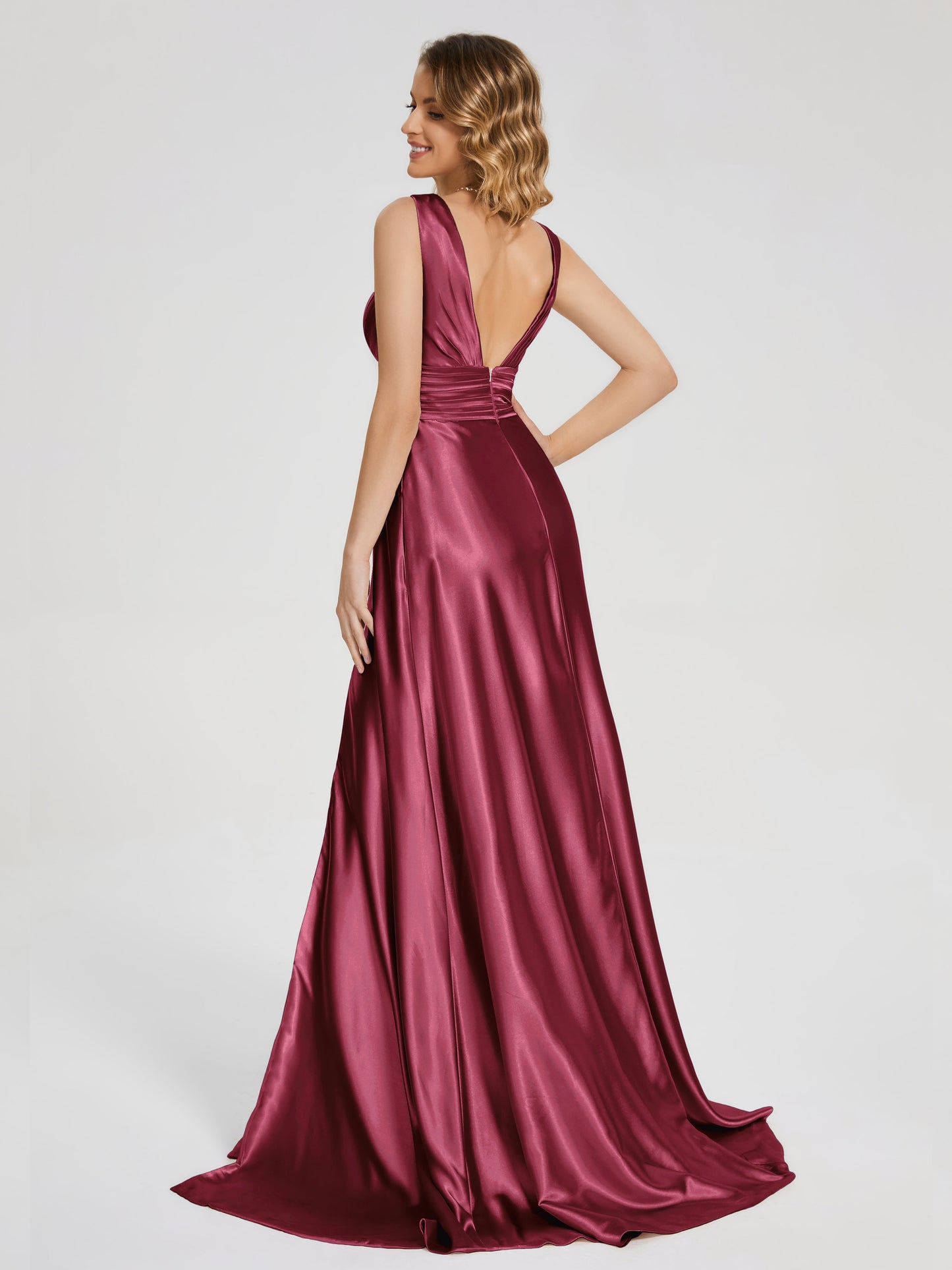 Kali V-neck V-back Soft Satin Bridesmaid Dress with Training