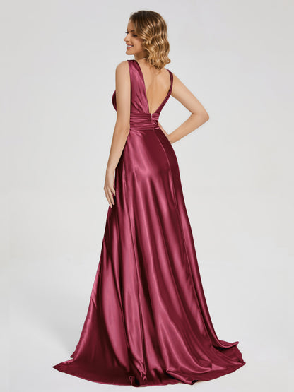 Kali V-neck V-back Soft Satin Bridesmaid Dress with Training