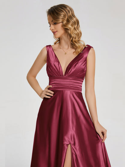 Kali V-neck V-back Soft Satin Bridesmaid Dress with Training