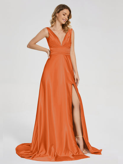 Kali V-neck V-back Soft Satin Bridesmaid Dress with Training