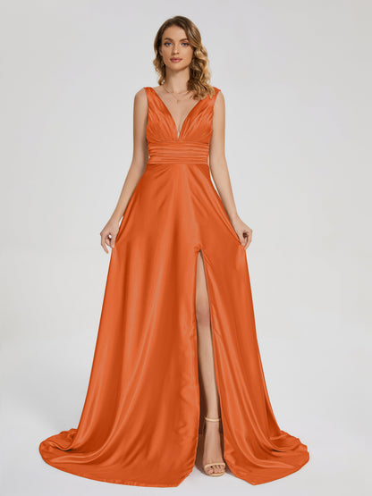Kali V-neck V-back Soft Satin Bridesmaid Dress with Training