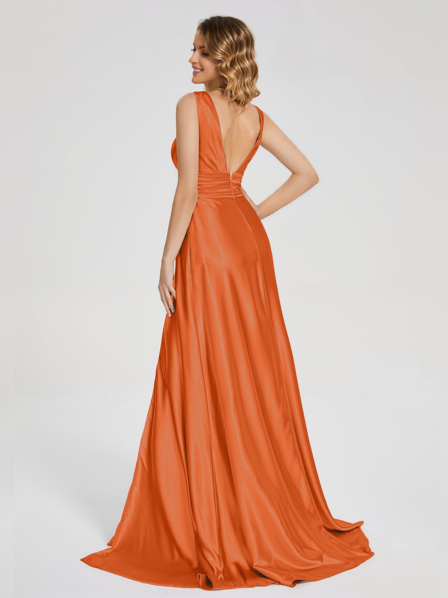 Kali V-neck V-back Soft Satin Bridesmaid Dress with Training