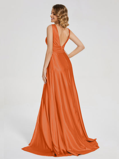 Kali V-neck V-back Soft Satin Bridesmaid Dress with Training