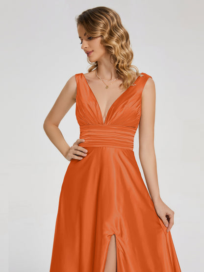 Kali V-neck V-back Soft Satin Bridesmaid Dress with Training