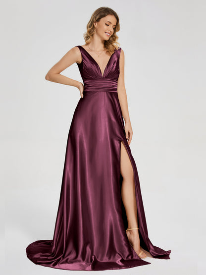 Kali V-neck V-back Soft Satin Bridesmaid Dress with Training