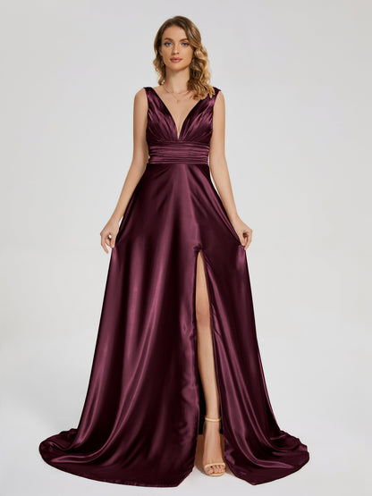 Kali V-neck V-back Soft Satin Bridesmaid Dress with Training