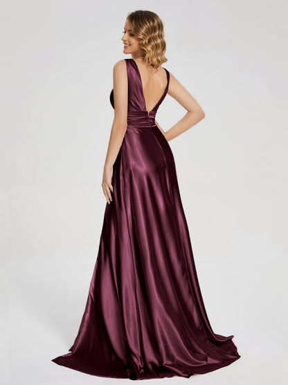 Kali V-neck V-back Soft Satin Bridesmaid Dress with Training