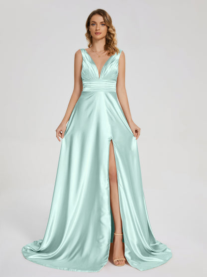 Kali V-neck V-back Soft Satin Bridesmaid Dress with Training