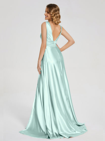 Kali V-neck V-back Soft Satin Bridesmaid Dress with Training