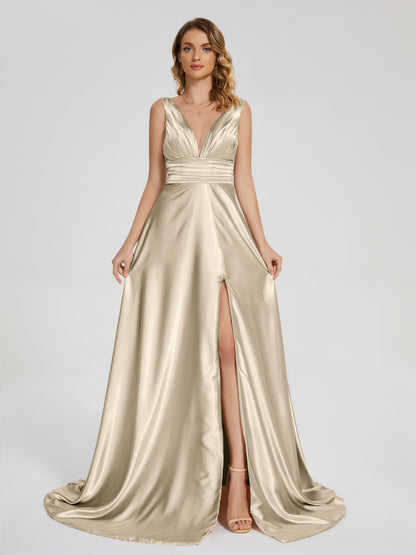 Kali V-neck V-back Soft Satin Bridesmaid Dress with Training