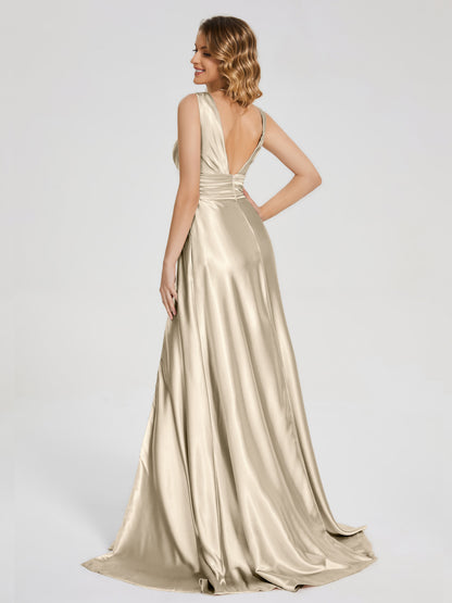Kali V-neck V-back Soft Satin Bridesmaid Dress with Training