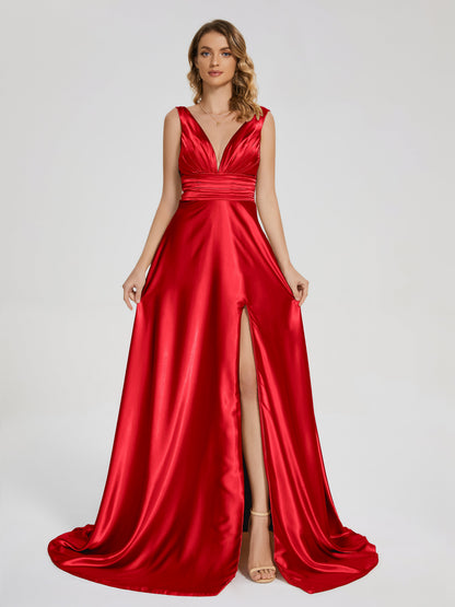 Kali V-neck V-back Soft Satin Bridesmaid Dress with Training