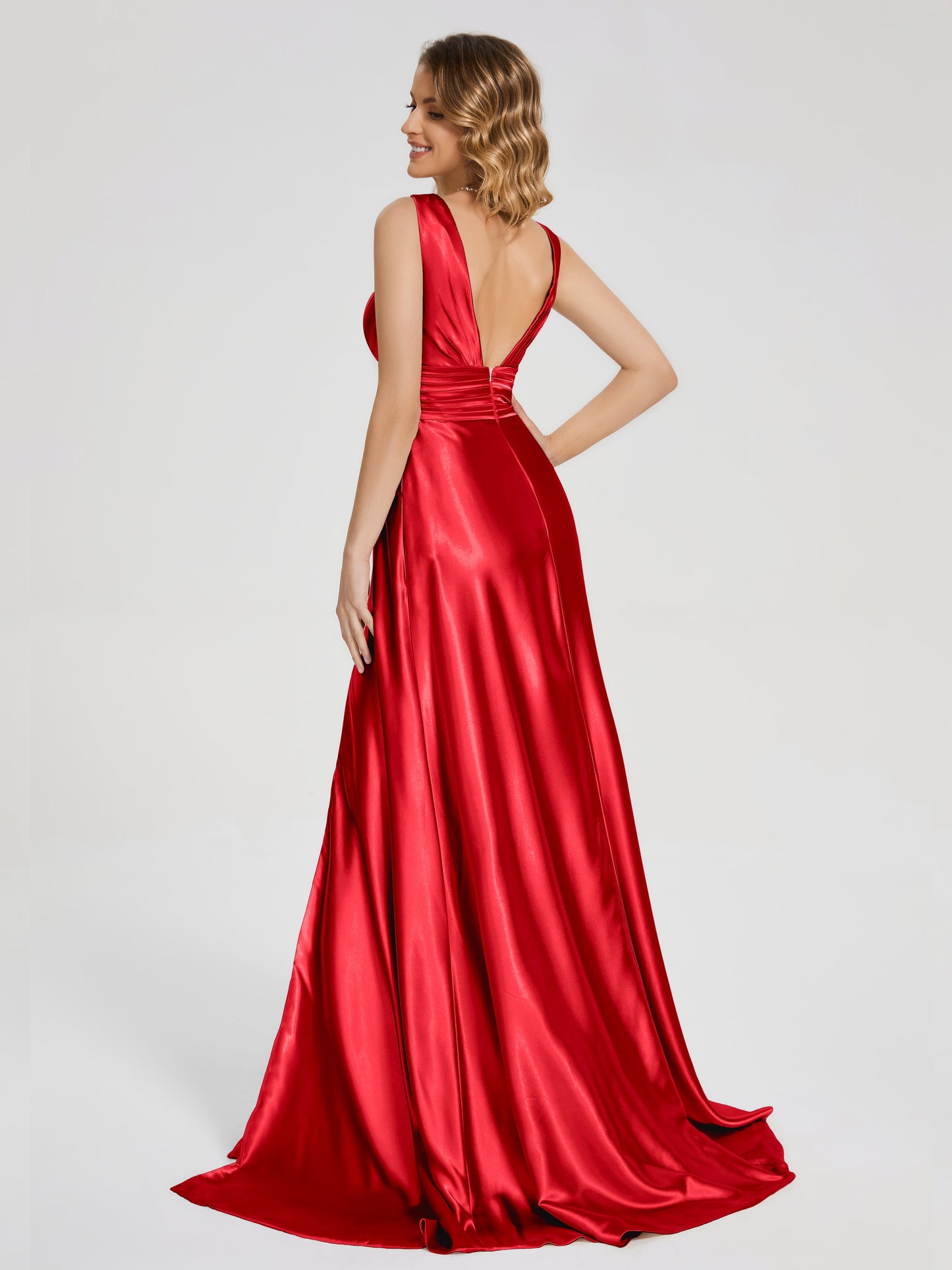 Kali V-neck V-back Soft Satin Bridesmaid Dress with Training
