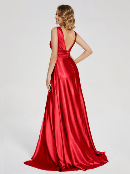 Kali V-neck V-back Soft Satin Bridesmaid Dress with Training