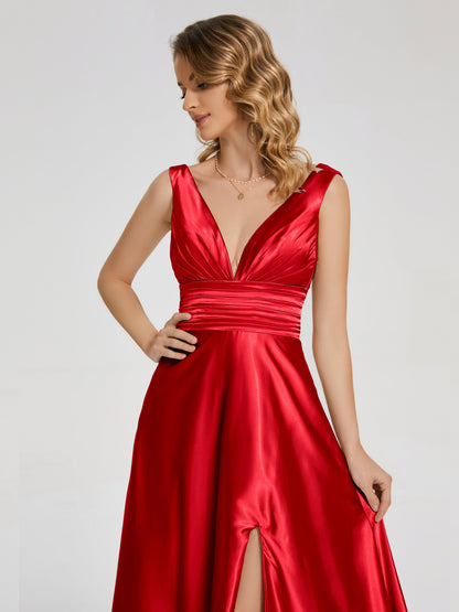 Kali V-neck V-back Soft Satin Bridesmaid Dress with Training
