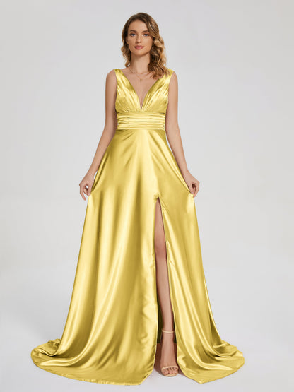 Kali V-neck V-back Soft Satin Bridesmaid Dress with Training