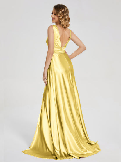 Kali V-neck V-back Soft Satin Bridesmaid Dress with Training