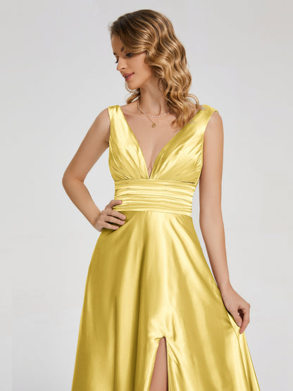 Kali V-neck V-back Soft Satin Bridesmaid Dress with Training