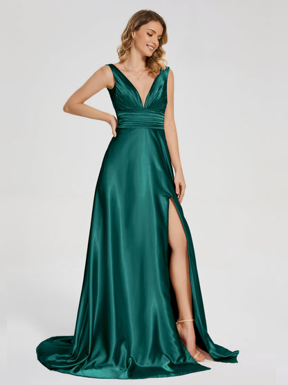 Kali V-neck V-back Soft Satin Bridesmaid Dress with Training