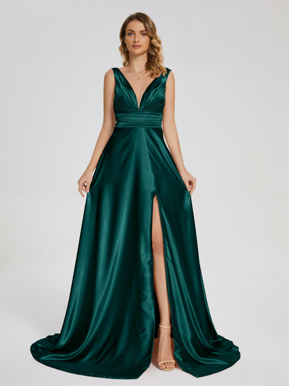 Kali V-neck V-back Soft Satin Bridesmaid Dress with Training