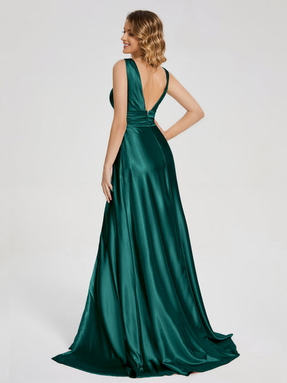 Kali V-neck V-back Soft Satin Bridesmaid Dress with Training