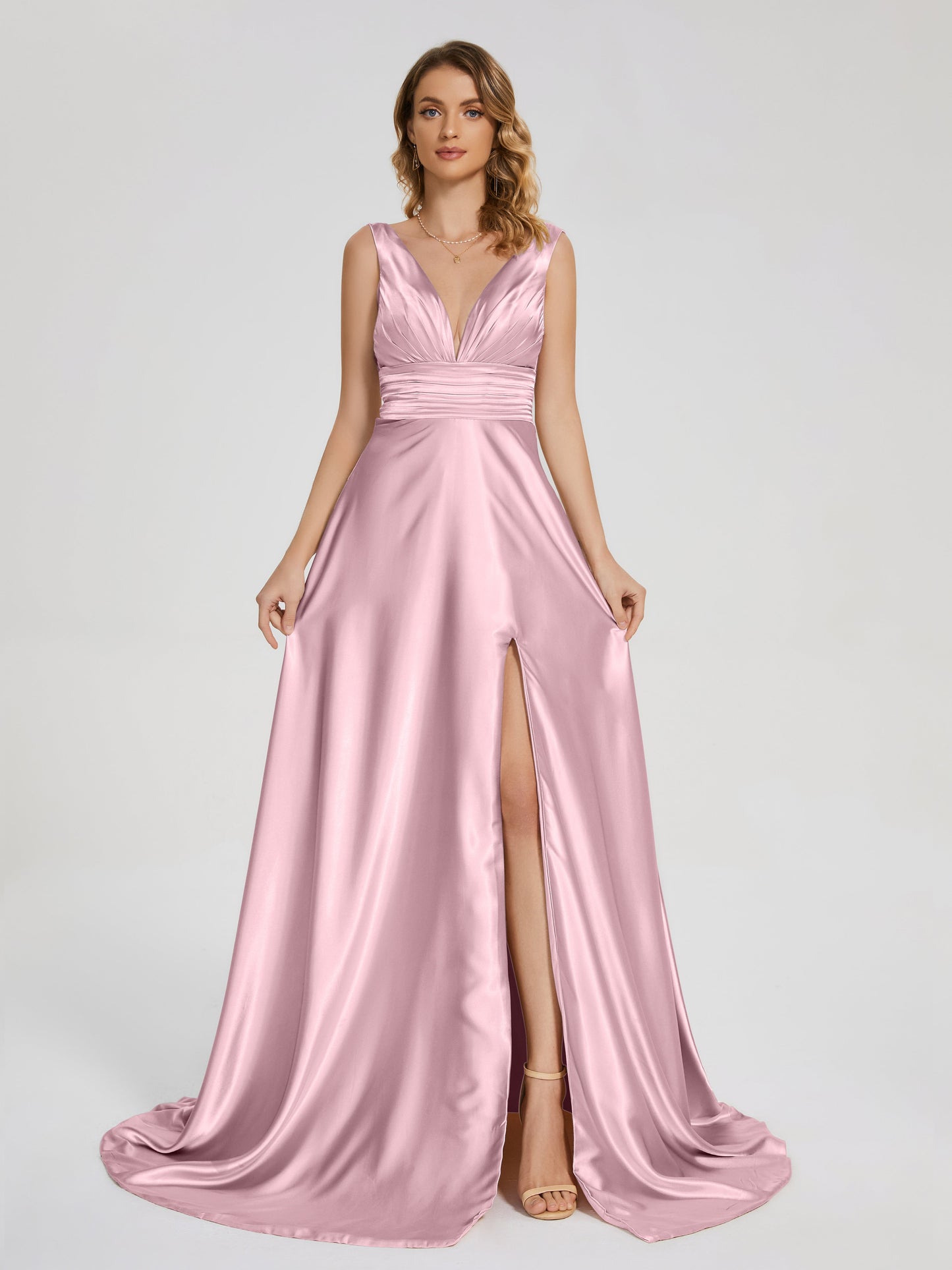 Kali V-neck V-back Soft Satin Bridesmaid Dress with Training