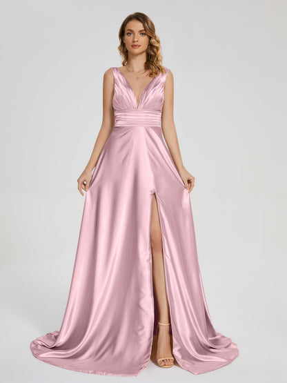 Kali V-neck V-back Soft Satin Bridesmaid Dress with Training