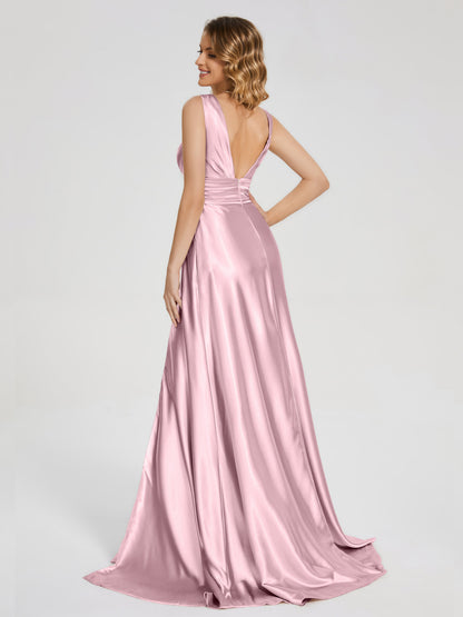 Kali V-neck V-back Soft Satin Bridesmaid Dress with Training