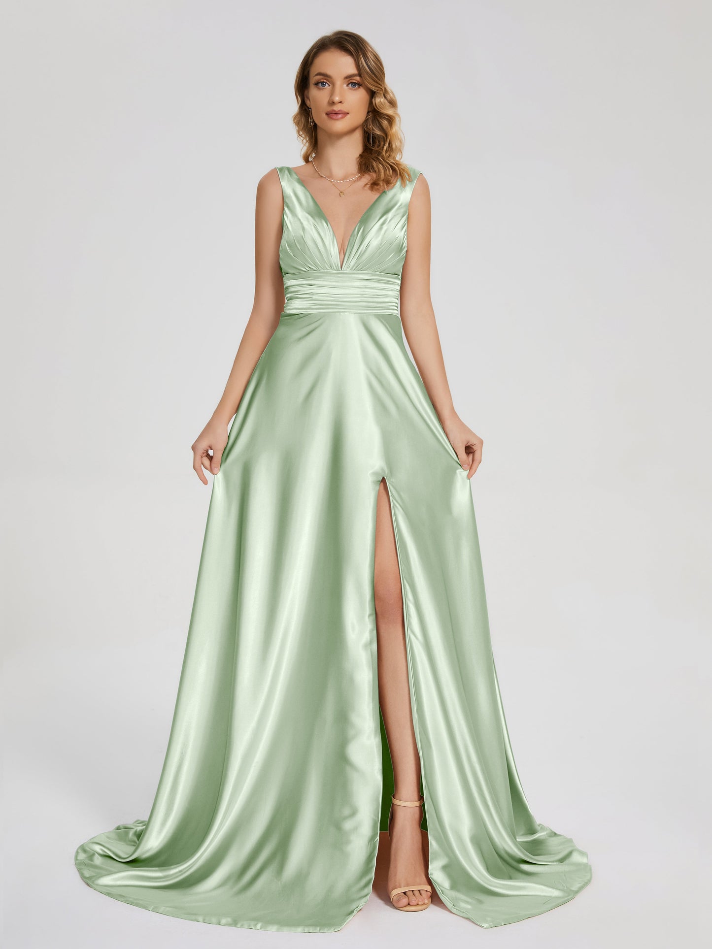 Kali V-neck V-back Soft Satin Bridesmaid Dress with Training