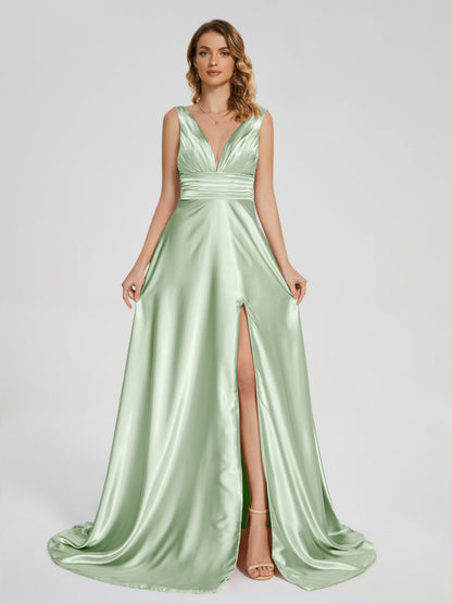 Kali V-neck V-back Soft Satin Bridesmaid Dress with Training