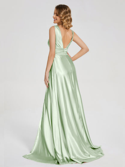 Kali V-neck V-back Soft Satin Bridesmaid Dress with Training