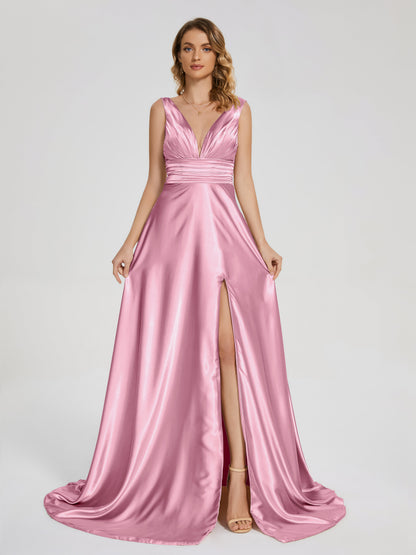 Kali V-neck V-back Soft Satin Bridesmaid Dress with Training