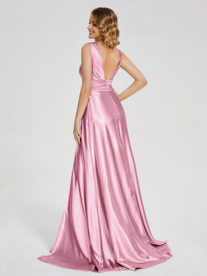 Kali V-neck V-back Soft Satin Bridesmaid Dress with Training