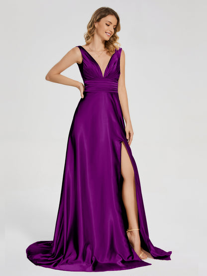 Kali V-neck V-back Soft Satin Bridesmaid Dress with Training