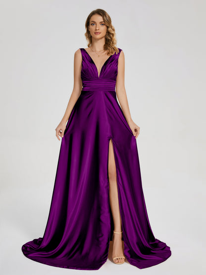 Kali V-neck V-back Soft Satin Bridesmaid Dress with Training