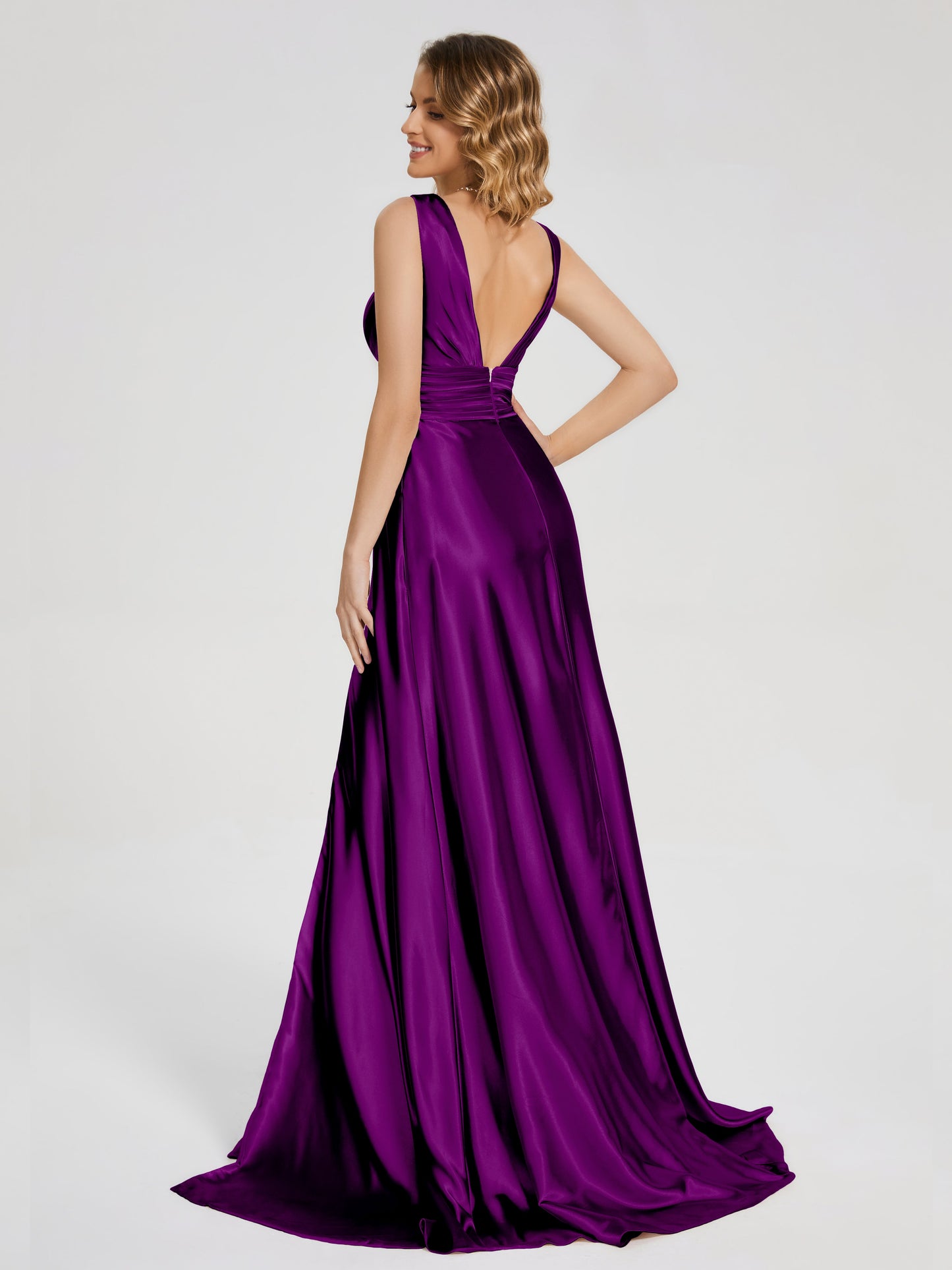Kali V-neck V-back Soft Satin Bridesmaid Dress with Training