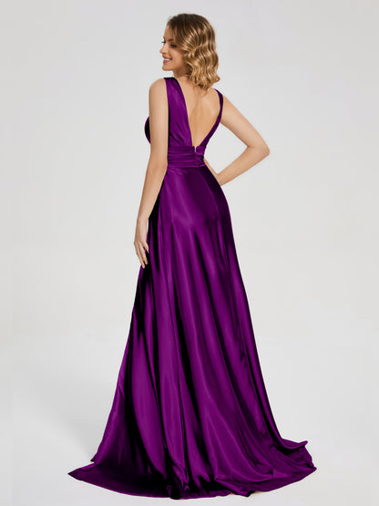 Kali V-neck V-back Soft Satin Bridesmaid Dress with Training