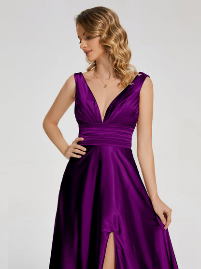 Kali V-neck V-back Soft Satin Bridesmaid Dress with Training