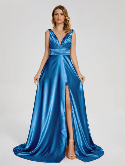 Kali V-neck V-back Soft Satin Bridesmaid Dress with Training