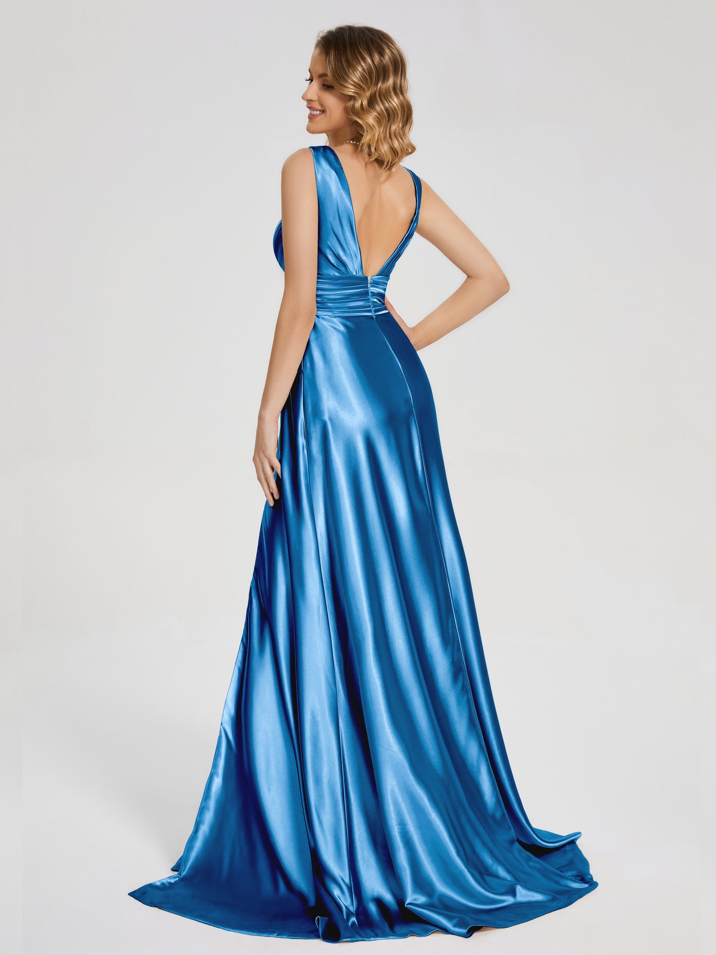 Kali V-neck V-back Soft Satin Bridesmaid Dress with Training
