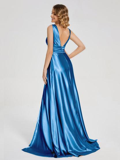 Kali V-neck V-back Soft Satin Bridesmaid Dress with Training