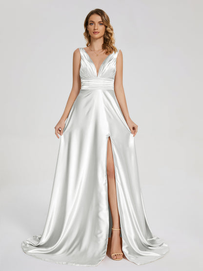 Kali V-neck V-back Soft Satin Bridesmaid Dress with Training